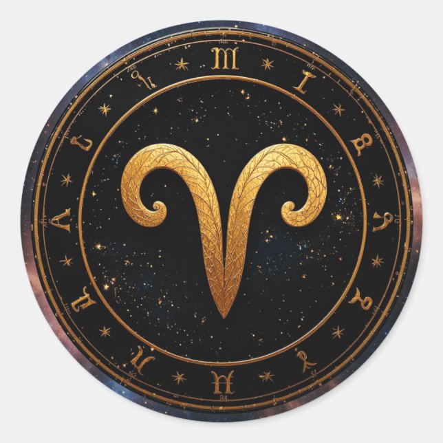 Sticker Rond Golden Aries Zodiac Wheel Symbol (Devant)
