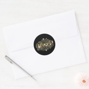 Sticker Rond Golden Bliss : Élégant Floral Joyeux