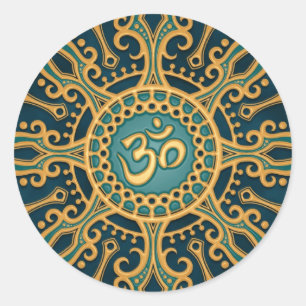 Sticker Rond Golden Blue Aum Star