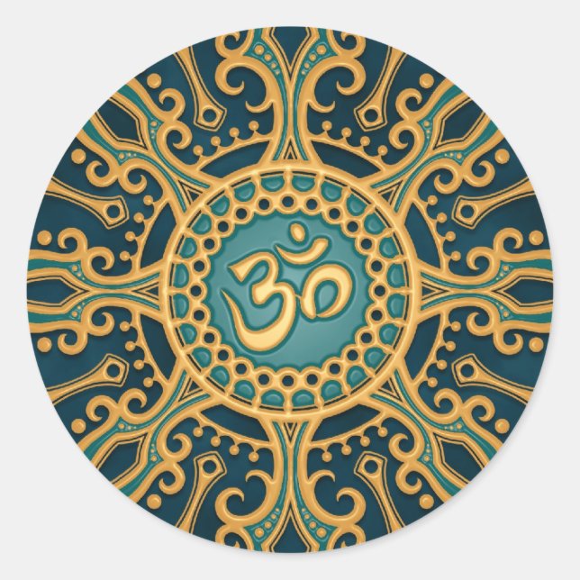 Sticker Rond Golden Blue Aum Star (Devant)