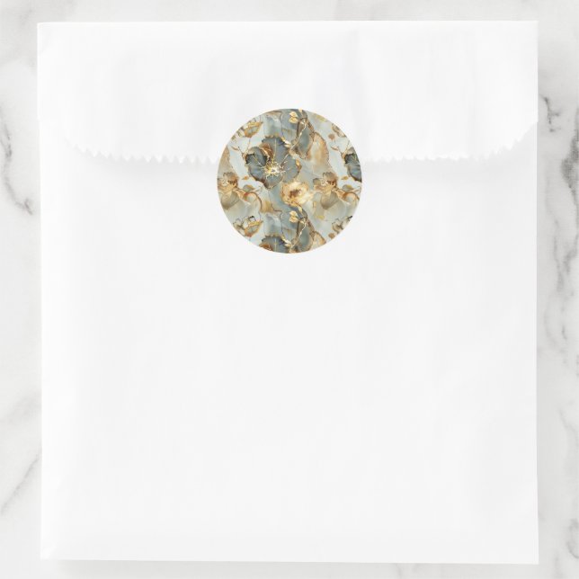 Sticker Rond Golden Blues Grays Ink Floral Watercolor (Sac)