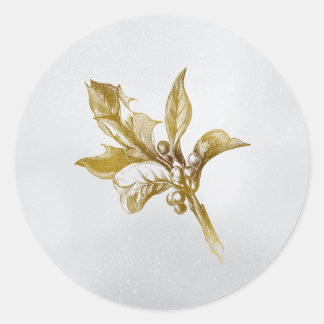 Sticker Rond Golden Botanical Holiday Holly