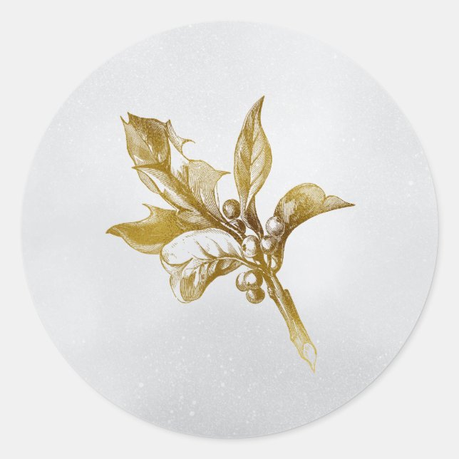Sticker Rond Golden Botanical Holiday Holly (Devant)