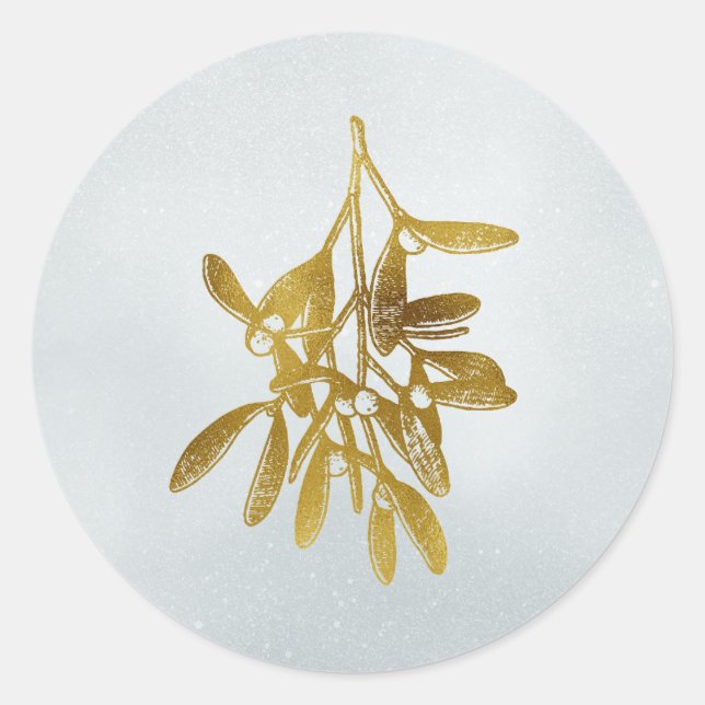 Sticker Rond Golden Botanical Holiday Mistletoe (Devant)