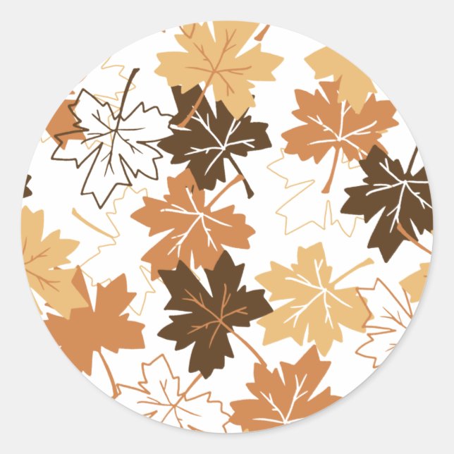Sticker Rond Golden Brown Automne Motif Blanc Ver (Devant)