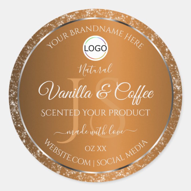 Sticker Rond Golden Brown Logo Initiales Parties scintillant Pr (Devant)