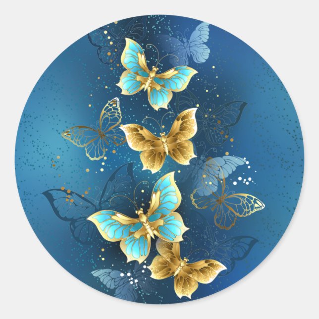 Sticker Rond Golden butterflies (Devant)