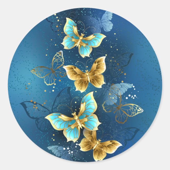 Sticker Rond Golden butterflies (Devant)