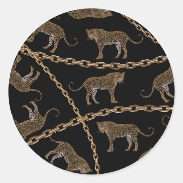Sticker Rond Golden chain glamour leopard cheetah (Devant)