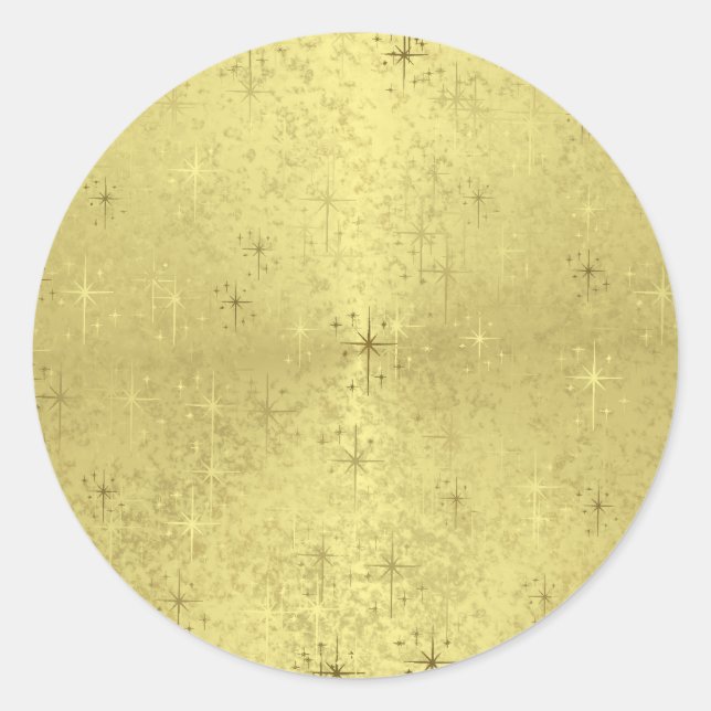 Sticker Rond Golden Christmas Holiday Stars on Faux Foil Paper (Devant)