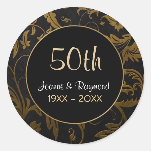 Sticker Rond Golden Damask 50th Anniversary - Personnaliser (Devant)