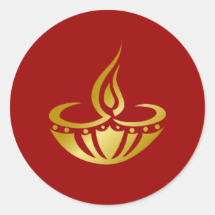 Sticker Rond Golden Diwali Lampe Design
