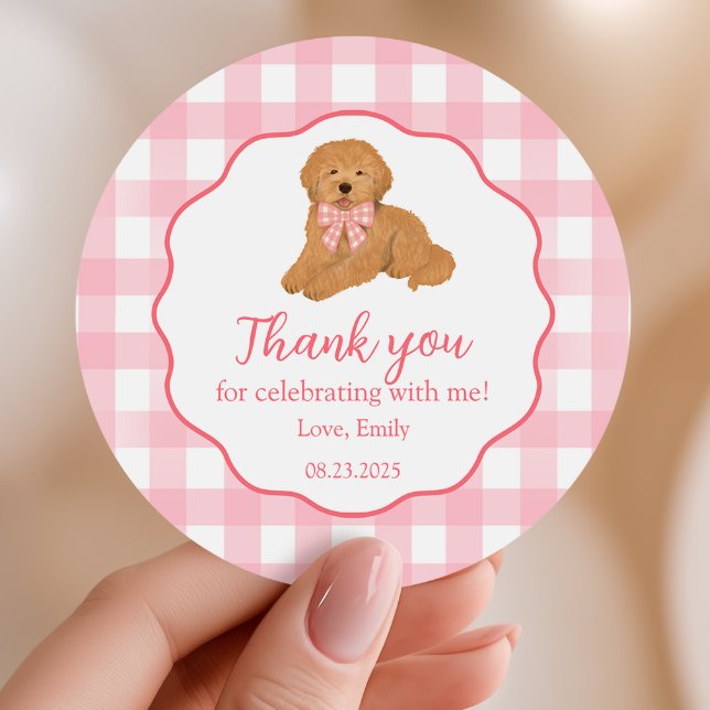 Sticker Rond Golden Doodle Birthday Party Favor Thank You (Créateur téléchargé)