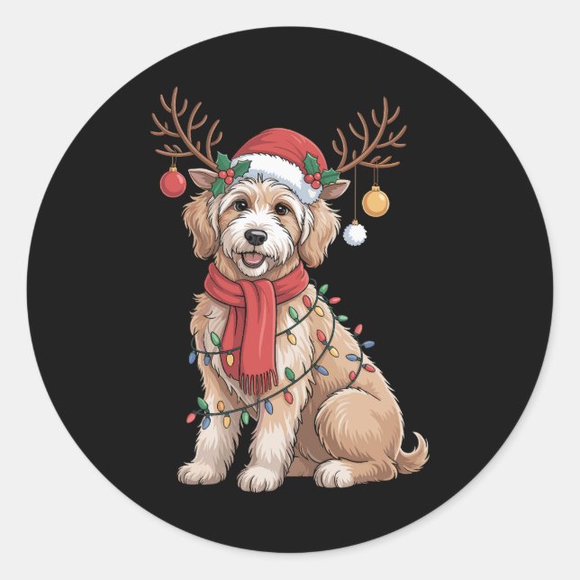 Sticker Rond Golden Doodle Gorgeous Reindeer Christmas Tree  (Devant)