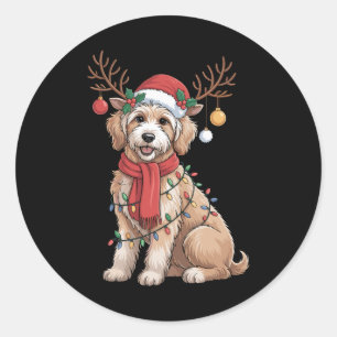 Sticker Rond Golden Doodle Magnifique Renne Arbre de Noël 