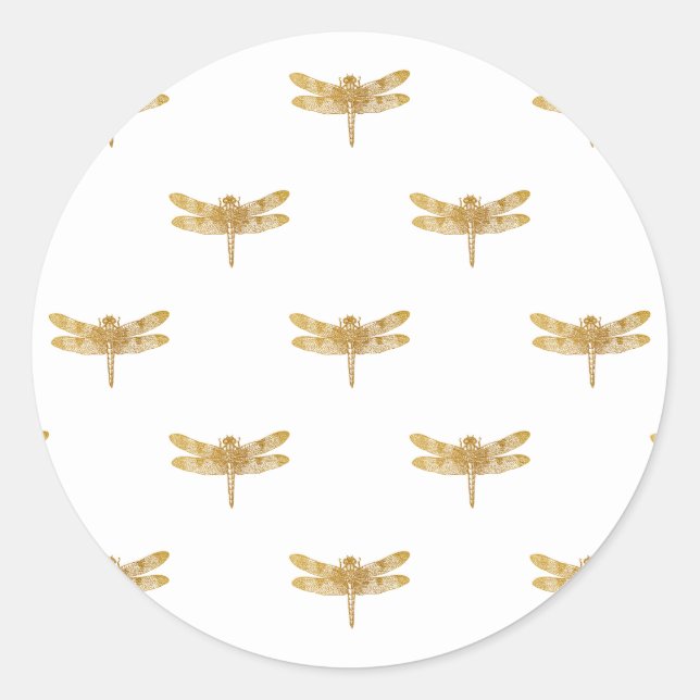 Sticker Rond Golden Dragonfly Repeat Gold Metallic Foil (Devant)