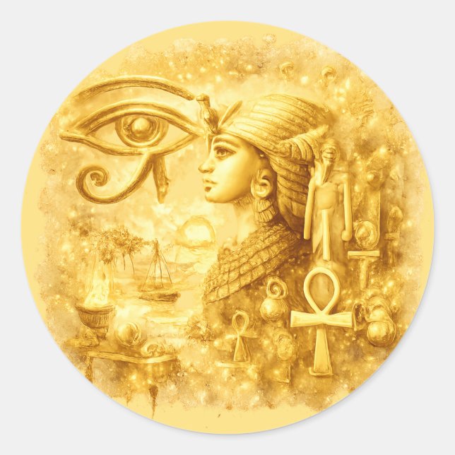 Sticker Rond Golden Eye of Horus Pharaonic Egyptian Art (Devant)
