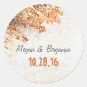 Sticker Rond Golden Fall Tree Feuille Russe Mariage