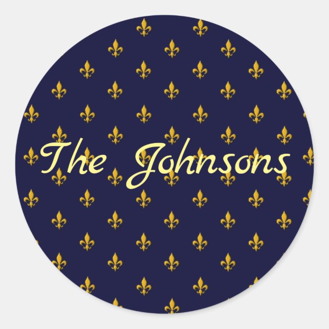 Sticker Rond Golden Fleur de Lis sur Navy Blue (Devant)