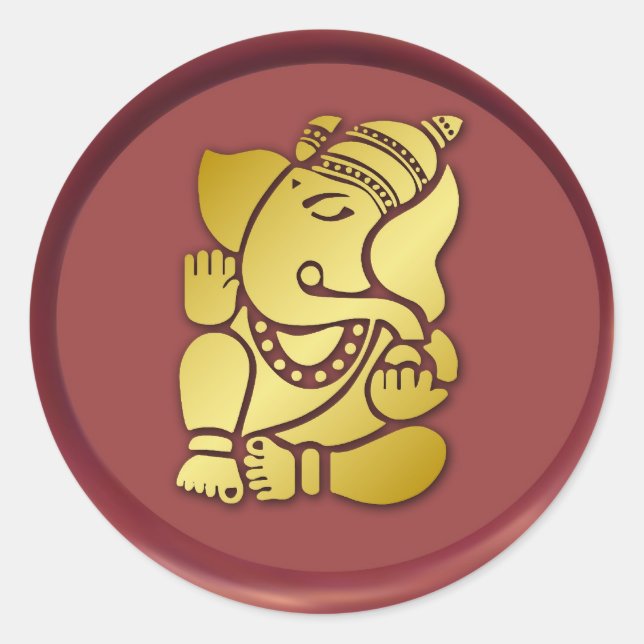 Sticker Rond Golden Ganesha Sur Sceau De Cire Rouge (Devant)