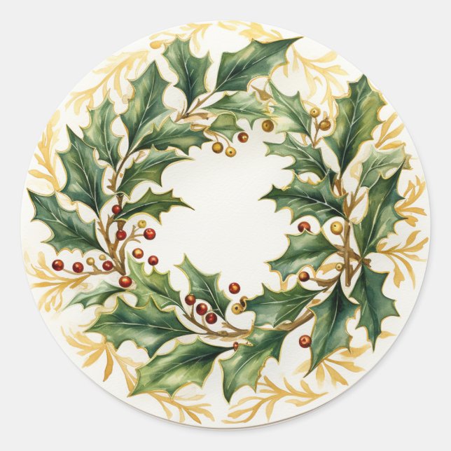 Sticker Rond Golden Holly Feuilles et baies (Devant)