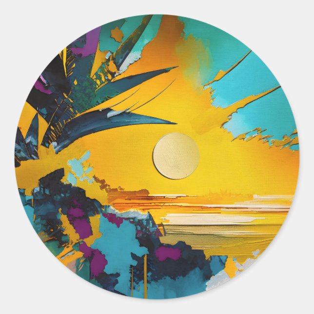 Sticker Rond Golden Horizon – Abstract Tropical Sunset (Devant)