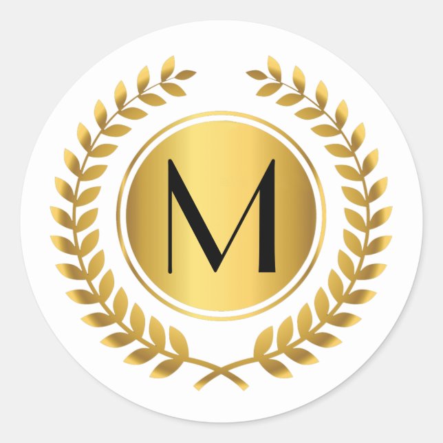 Sticker Rond Golden Laurel Wreath Monogrammé (Devant)