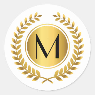 Sticker Rond Golden Laurel Wreath Monogrammé