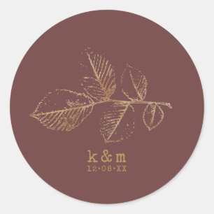Sticker Rond Golden Leaf Mariage Gold/Burgundy ID655