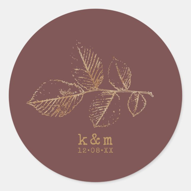 Sticker Rond Golden Leaf Mariage Gold/Burgundy ID655 (Devant)