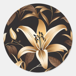 Sticker Rond Golden Lily élégant floral