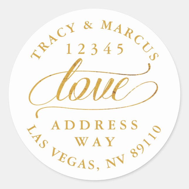 Sticker Rond Golden Love Couples Adresse Mariage (Devant)