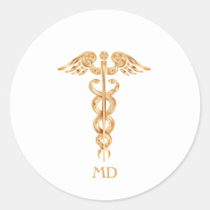 Sticker Rond Golden Médicale Doctor Caduceus