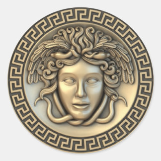 Sticker Rond Golden Medusa 3D Gorgon