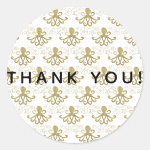 Sticker Rond Golden Octopus & Sea Shells Beach Anniversaire Fêt