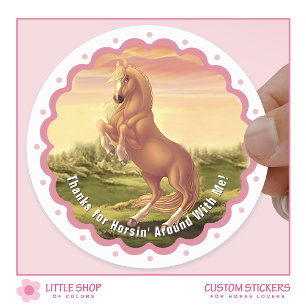 Sticker Rond Golden Palomino Horse Girl's Birthday Merci