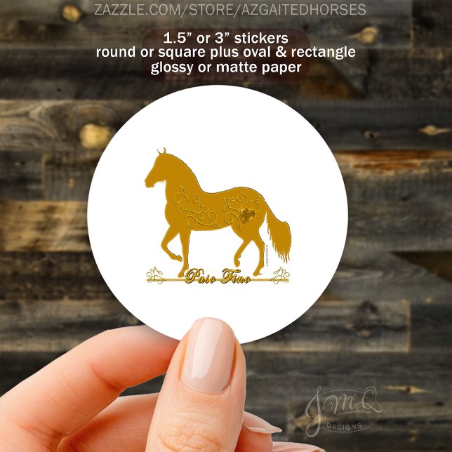 Sticker Rond Golden Paso Fino Cheval avec Coeur (Golden Paso Fino horse silhouette with elegant heart design ✨🐎)