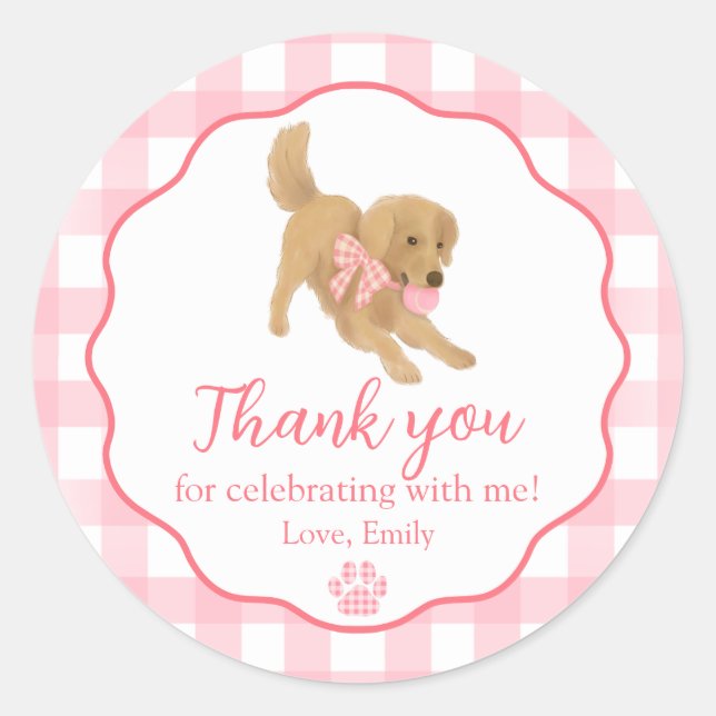 Sticker Rond Golden Retriever Anniversaire Fête Favoriser Goodi (Devant)