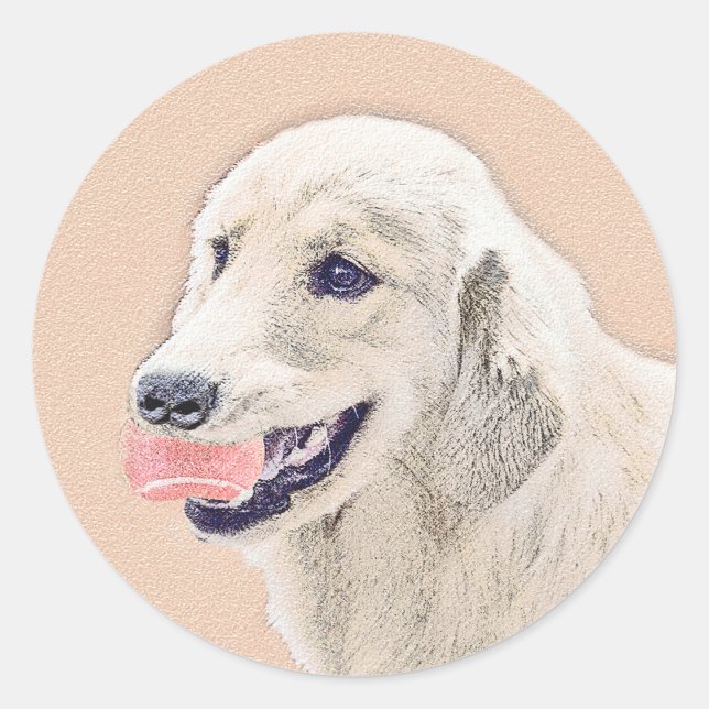 Sticker Rond Golden Retriever avec Tennis Ball Peinture Chien A (Devant)