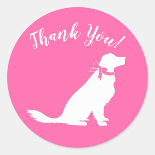 Sticker Rond Golden Retriever Baby shower chien rose fille