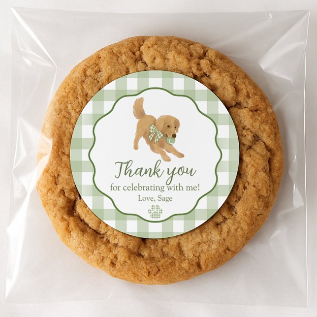 Sticker Rond Golden Retriever Birthday Party Favor Thank You (Créateur téléchargé)