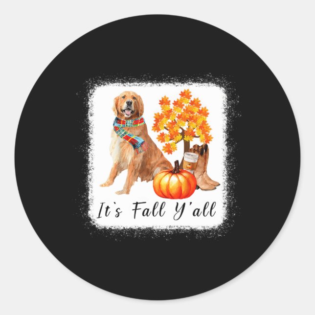 Sticker Rond Golden Retriever C'Est Automne Y'All Citrouille Ha (Devant)