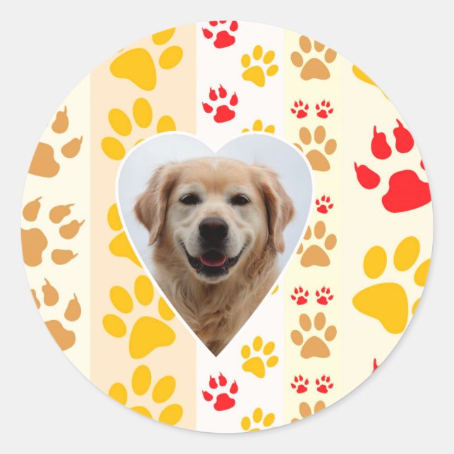 Sticker Rond Golden Retriever Chien Coeurs Pâtes Imprimer (Devant)