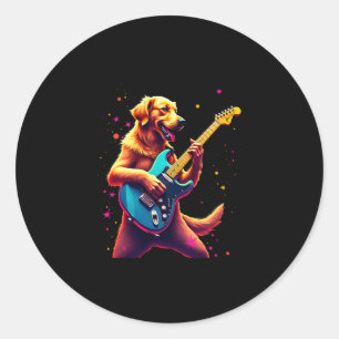 Sticker Rond Golden Retriever chien Jouer Electric Guitar Rock
