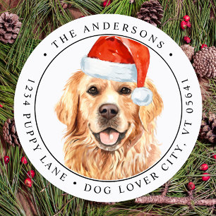 Sticker Rond Golden Retriever Christmas Dog Adresse de retour