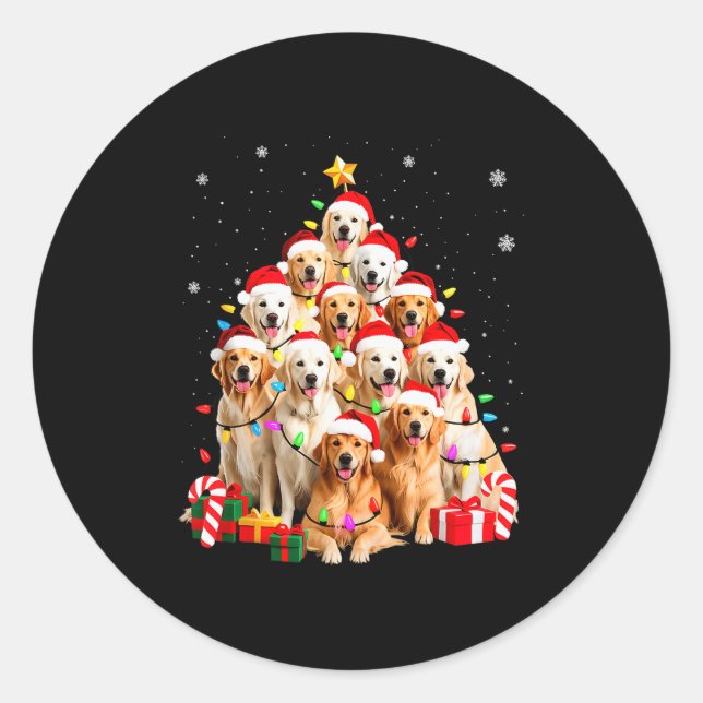 Sticker Rond Golden Retriever Christmas Tree Ornament Decor Xma (Devant)