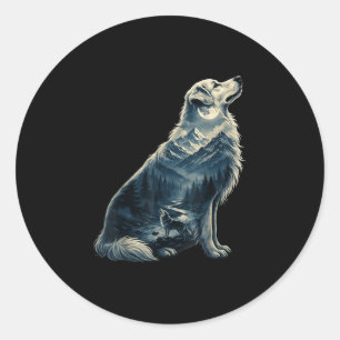 Sticker Rond Golden retriever clair de lune montagne chien de p