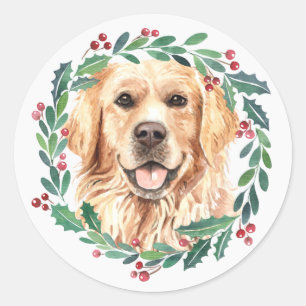 Sticker Rond Golden Retriever Elegant Chien Noël