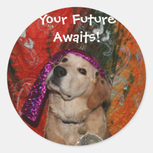 Sticker Rond Golden Retriever Fortune Teller