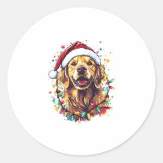 Sticker Rond Golden Retriever Funny dog Christmas Santa Hat lig